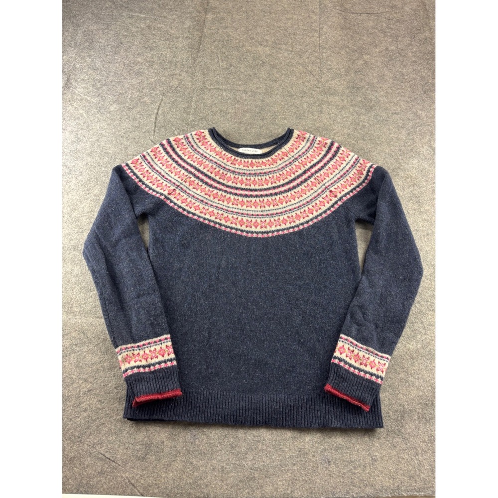 Tabitha Webb Womens M Navy Blue Lambswool Fair Isle Yoke Knit Sweater Granola